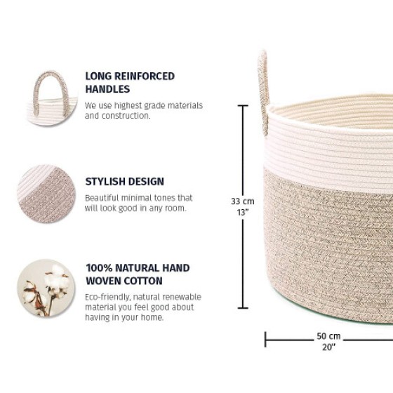 Keranjang Cokelat Besar OrganiHaus – Ukuran 20x13 Inci, Bentuk Bulat, untuk Handuk, Mainan, Selimut, dan Cucian – Organizer Serbaguna untuk Kamar Mandi, Anak, dan Ruang Tamu